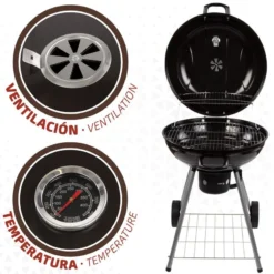 Barbecue Portable Rond Au Charbon De Bois Avec Couvercle Aktive -Kit Camp Aventure Magasin barbecue portable rond au charbon de bois avec couvercle aktive 2