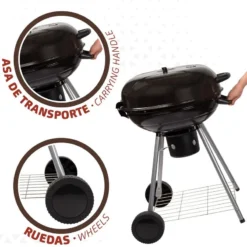 Barbecue Portable Rond Au Charbon De Bois Avec Couvercle Aktive -Kit Camp Aventure Magasin barbecue portable rond au charbon de bois avec couvercle aktive 5