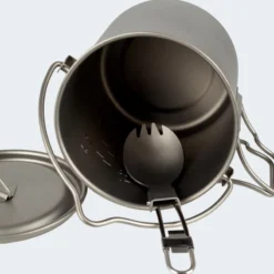 Batterie De Cuisine De Camping Set | Casseroles + Fourchette/Cuillère | Titane -Kit Camp Aventure Magasin batterie de cuisine de camping set casseroles fourchettecuillere titane 2